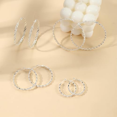 Senteria S925 Sterling Silver Post Twisted Hoop Earrings Hypoallergenic | Lightweight Silver Hoop Earrings AAAAA Cubic Zirconia Nickel Free for Sensitive Ears Twisted Hoops for Women Gifts 20-60MM - color: silver-20/30mm