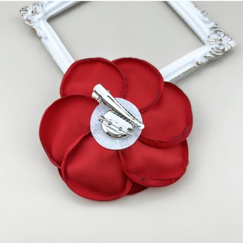 Collar Chain Pin for Men and Women - Hanging Tassel Brooch Lapel Pin for Business Suits - Bar Pin With Long Chain - Gifts - color: L: red flower
