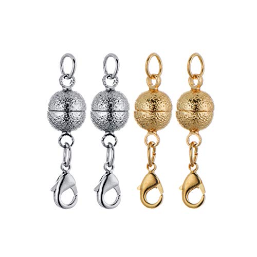 Zpsolution 8mm Ball Magnetic Jewelry Clasp for Necklaces, Bracelets | Magnetic Bead Jewelry Clasps, 8mm Round, Nail Sand Scrub Finish, Magnetic Necklace Clasps And Closures - color: Nail-sand Gold and Silver