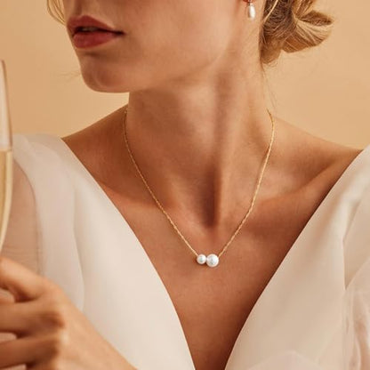 Gold Pearl Necklaces for Women Trendy, Fashionable 18K Gold Plated Dainty Necklace Simple Layered Pearl Necklaces for Women Trendy Wedding Birthday Jewelry - color: Daisy Pearl