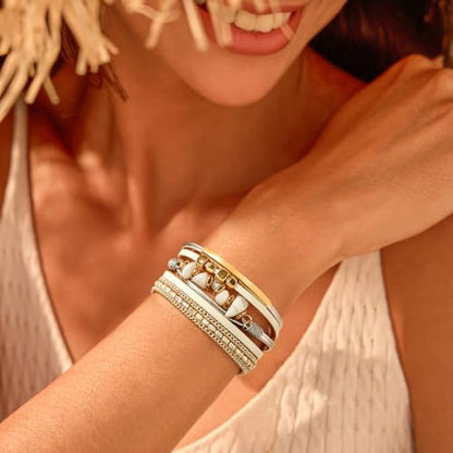 Wrapped Bracelets for Women,Leather Boho Bracelets for Women - color: Stone-White