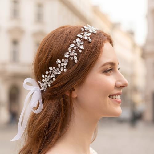Crystal Bridal Headband Flower Girl Headpiece Silver Wedding Headpieces | Sparkling, Rhinestone Flower Girl Hair Accessory for Wedding Birthday Party First Communion