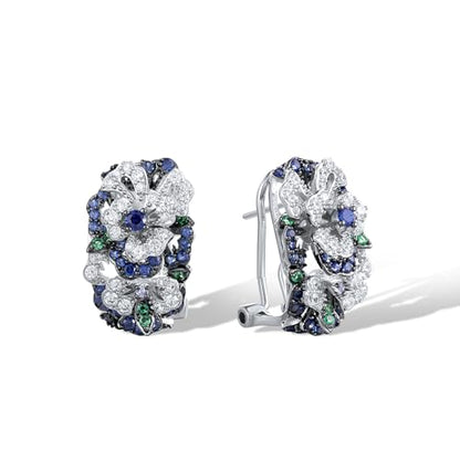 Santuzza Sterling Silver Gemstone Flower Earrings for Women - color: [A]Peony-Blue(Omega Back)