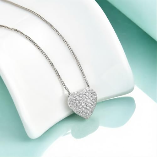 Rnivida Small Cz Pave Puff Heart Necklace for Women - color: Cz Heart - Silver