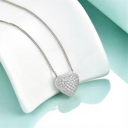 Rnivida Small Cz Pave Puff Heart Necklace for Women - color: Cz Heart - Silver