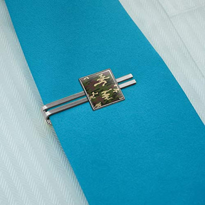 GRAPHICS & MORE Green Camouflage Square Tie Bar Clip Clasp Tack- Silver or Gold - color: Silver