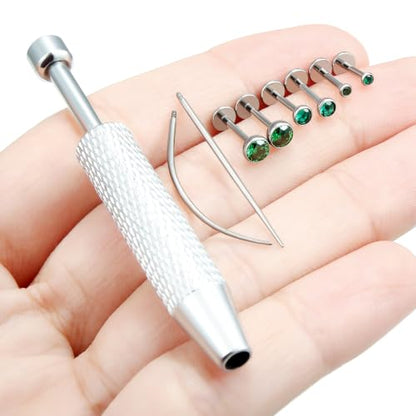 Jenxnjsjo F136 Titanium 20/18/16g Earrings Nose Lip Rings Studs Labret Medusa Tragus Helix Conch Cartilage Piercing Jewelry for Women - color: Green, size: 18g