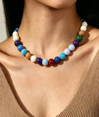 Chunky Beaded Necklace for Women 16mm Round Bead Resin Modern Statement Necklace Jewelry Accessories - color: colorful 03