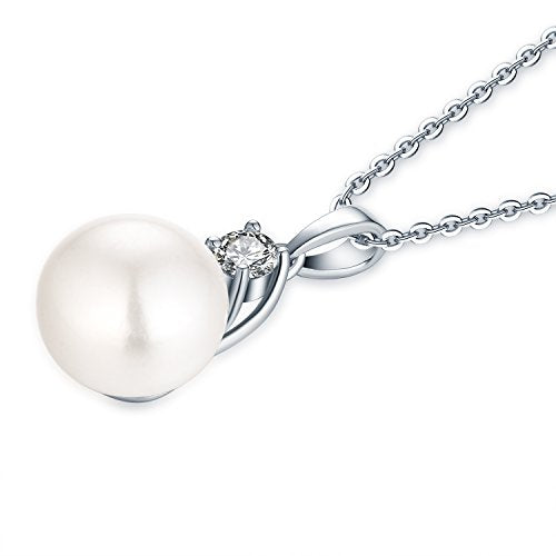 925 Sterling Silver Freshwater Cultured Pearl Pendant Necklace JO WISDOM Jewelry for Women,Girls - color: 10mm,White Pearl