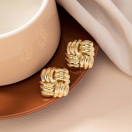 REELMAR Chunky Geometric Clip On Earrings for Women Trendy Gold-Plated Thick Hammered Rectangle Dupes Earrings Minimalist Statement Earrings No Piercing Clips - color: Gold-Square