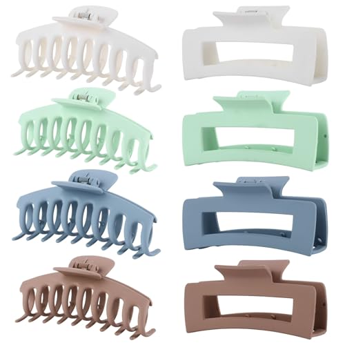 LuSeren 8 Pack Hair Clips for Women 4.3 Inch Large Hair Claw Clips for Women Thin Thick Curly Hair, Big Matte Banana Clips,Strong Hold jaw clips White Light Green Light Brown Light Gray - color: Multicolor2