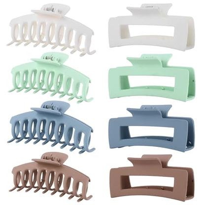 LuSeren 8 Pack Hair Clips for Women 4.3 Inch Large Hair Claw Clips for Women Thin Thick Curly Hair, Big Matte Banana Clips,Strong Hold jaw clips White Light Green Light Brown Light Gray - color: Multicolor2