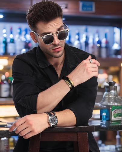 Italian Handmade Leather Bracelets for Men - color: Golden, size: 8.2"