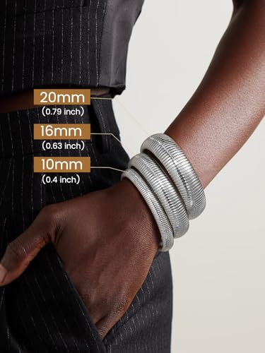 KeyStyle Bangle Bracelets For Women, Stainless Steel Stretch Bracelet Wide | 14K Gold/Rose Gold/Black/Silver Plated Flexible Wide Twisted Link Chain Wristband Jewelry, 10Mm, 16Mm, 20Mm - color: 10mm - Steel