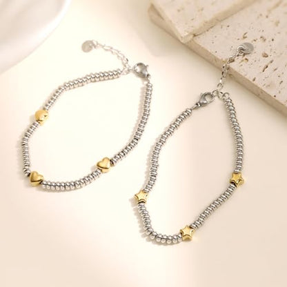 316L Stainless Steel Heart Star Charm Bracelets For Women Romantic Gift Daily Wear Casual Jewelry - color: gold star