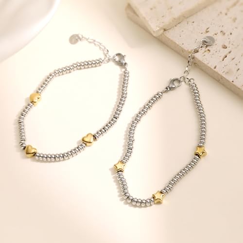 316L Stainless Steel Heart Star Charm Bracelets For Women Romantic Gift Daily Wear Casual Jewelry - color: gold heart