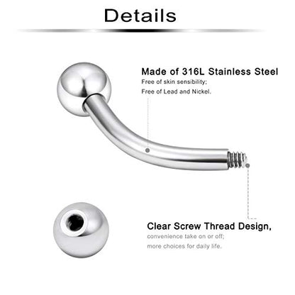 36Pcs 14G Stainless Steel Eyebrow Ring Nipplering Belly Tragus Cartilage Helix Barbell Earrings Body Piercing Jewelry 8-14mm for Women Men
