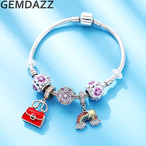 GEMDAZZ 925 Sterling Silver Valentines Day Charms Heart Charms, I Love You to The Moon and Back Pendant, Cupid Arrow and 4 Leaf Clover Beads fit European Bracelets, Gift for Lover/Wife/Girls - color: Magnolia Flower Bloom Charm