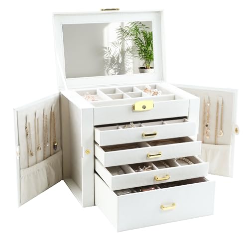 Jewelry Box for Women, 5-Layer Jewelry Organizers Box, Large Jewelry Storage Box for Girls, Jewelry Holder Organizers Gift for Valentine's Day, Christmas, New Year (White) - color: White, size: 5-Layer