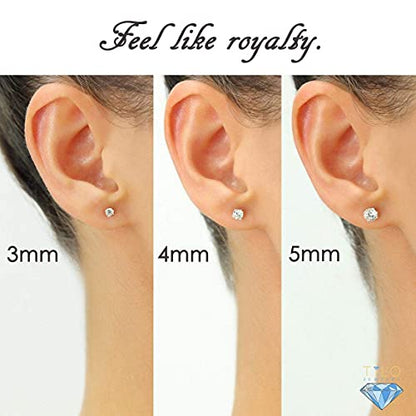 14k White Gold Solitaire Round Cubic Zirconia Stud Earrings with Pushbacks - style: 2.5mm