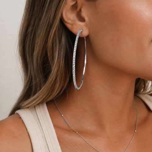 Big Chunky Gold Hoop Earrings for Women Beaded Large Statement Earrings Lightweight Fashion Jewelry Daily Wear Party Gift - color: E8:Silver 10cm