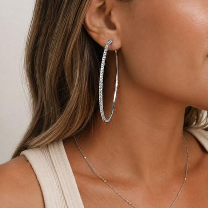 Big Chunky Gold Hoop Earrings for Women Beaded Large Statement Earrings Lightweight Fashion Jewelry Daily Wear Party Gift - color: E8:Silver 10cm