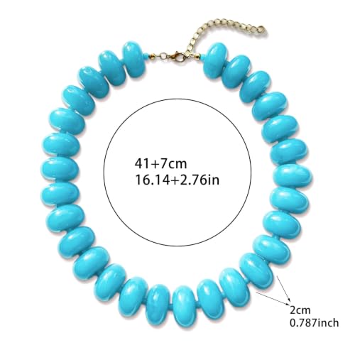 CSIYANJRY99 Chunky Beaded Necklace for Women, Large Colorful Resin Beads Statement Necklace, Boho Summer Beach Vacation Jewelry Gifts - color: Turquoise Blue