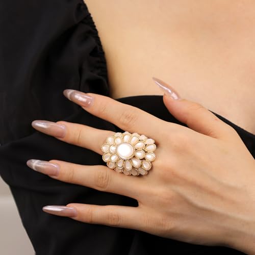 Elegant Big Crystal Flower Ring for Women Gold Rhinestone Floral Rings Open Finger Adjustable Crystal Flower Statement Ring Jewelry for Bridal Wedding - color: Flower 3