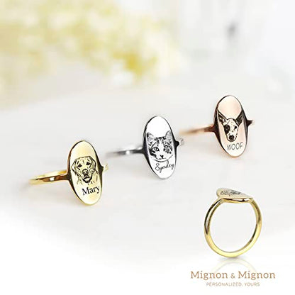 MignonandMignon Custom Pet Portrait Jewelry Mother's Day Gift Dog Lover Personalized Ring for Her Cat Lover Unique - OR-AP