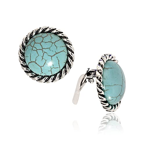 Spinningdaisy Clip On Earrings for Women | Non Pierced Earrings for Wedding - color: Turquoise Round