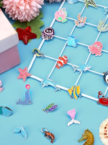 JUNEBRUSHS 28PCS Ocean Sea Animal Enamel Pins Cute Fish Sea Creature Brooch Pins for Ocean Theme Party Classroom Favor Supplies Exchange Gift Clothes Hat Accessories - style: Ocean Style