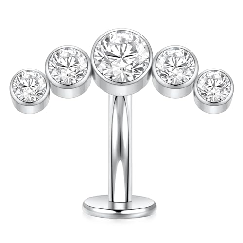 G23 Titanium Belly Jewelry 14G Flat Bottom Floating Belly Button Rings Curved Belly Barbell Navel Ring Belly Piercing 8/10/12/14mm Navel Rings Belly Piercings Jewelry for Women - color: Style5:Silver,5 Round CZ