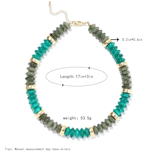 RISHEGAE Chunky Beaded Necklace for Women Boho Resin Beaded Choker Necklace Adjustable Surfer Beach Strand Necklaces Gold Handmade Acrylic Beads Jewelry Gift for Women - color: Style 1dark green