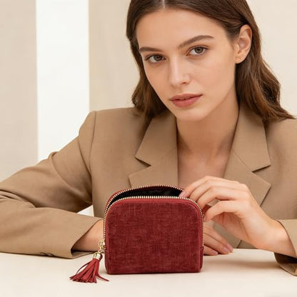 Women's Coin Purses Velvet Mini Travel Jewelry Case Bag with Tassel - color: A-Wine Red
