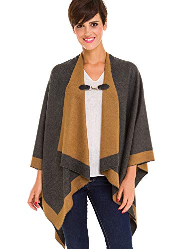 Clip Holder Buckle Clasp Pin for Poncho Cape Cardigan Wrap Shawl Accessories - color: Black with Silver Clamps