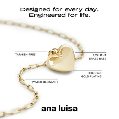 Ana Luisa Lev Puffy Heart Necklace for Women - Paperclip Chain w/ 14K Gold Plated & Silver Rhodium Plated Small Puffed Heart Pendant - Hypoallergenic, Water-Resistant, Tarnish-Free Jewelry - style: Paperclip Chain - Gold