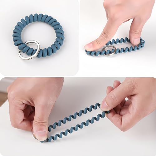 11PCS Colorful Spiral Coil Hair Tie for Women | Stretchable Wristband Wristlet Keychain, Wrist Key Chain Wristlet, Wrist Key Holder Key Ring