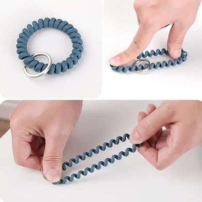 11PCS Colorful Spiral Coil Hair Tie for Women | Stretchable Wristband Wristlet Keychain, Wrist Key Chain Wristlet, Wrist Key Holder Key Ring