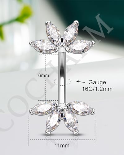 Lotus Rook Piercing Jewelry, 16G Eyebrow Rook Earrings, Stainless Steel Eyebrow Piercing Jewelry,Lobe Earrings 6/8MM - color: WG-6MM