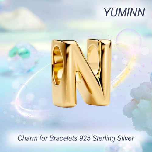 Gold Letter Charms A-Z for Bracelets 925 Sterling Silver Alphabet Initial Charms Beads Jewelry Gifts for Women - color: N