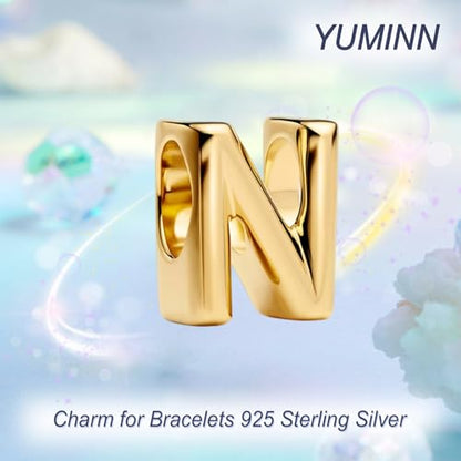 Gold Letter Charms A-Z for Bracelets 925 Sterling Silver Alphabet Initial Charms Beads Jewelry Gifts for Women - color: N