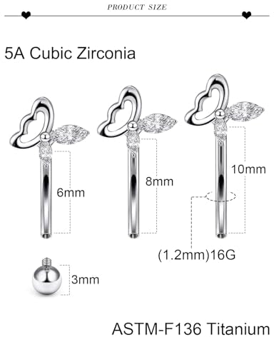 16G Astm F136 Titanium Eyebrow Piercing Jewelry Curved Barbell Eyebrow Ring Vertical Labret Lip Jewelry Daith Rook Earrings Navel Small Belly Button Ring Piercing Jewelry for Women Men CZ - style: 16G, 8MM Length-C
