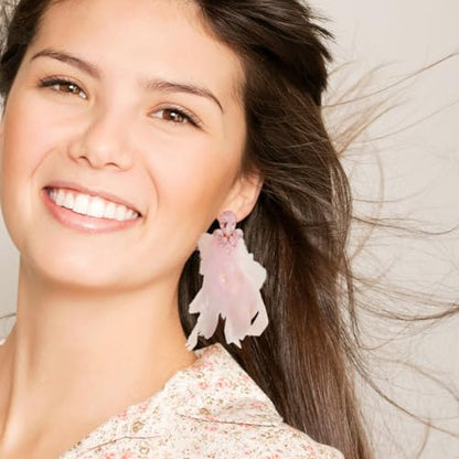 Long Feather Earrings for Women Bohemian Crystal Zirconia Dangle Feather Earrings Crystal Tassel Feather Earrings Wedding Halloween Prom Jewelry - color: Pink