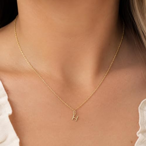 Gold Puffed Initial Letter Charm - 10 Karat Gold - 3D Bubble Letter Pendant - style: Letter h