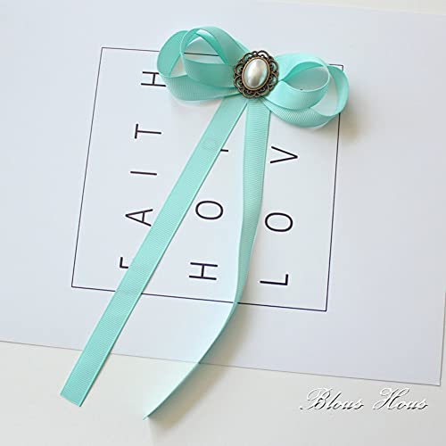 FASELE JKQBUX Women's Brooch Pin pearl Jk preppy style Pre Neck Tie Wedding Party Bow for Women Student Bow Tie accessory - color: Blue-green