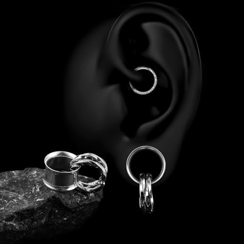 1 Pair Basic gauges+2 twisty rings Ear Tunnels Plugs 316 Stainless Steel Ear Gauges Weight Saddle Plugs Hypoallergenic expander Piercing Body Jewelry 00g 0g-1'' - color: Twisty-Silver, size: 22 mm