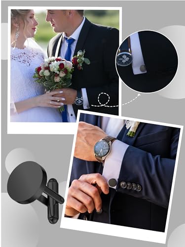 Newcotte 5 Pairs Cufflinks for Men Round Silver Cufflinks Mens Classic Stainless Steel Cuff Links Set for Wedding Gifts - color: Black