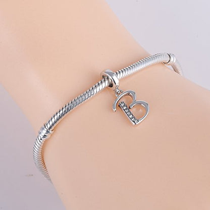 925 Sterling Silver Initial Charm fits Pandora, Gift for Mom Wife | Christmas,Birthday,Mother's Day, Anniversary, Valentine's Day - color: Letter B