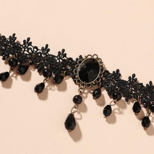 Gothic Black Choker Necklace for Women Layered Velvet Collar Jewelry for Halloween - color: A1