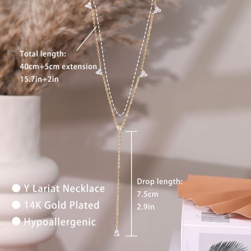 Gold Necklace for Women, Dainty Long Necklace 14k Gold Plated Lariat Long Necklaces for Women Trendy Simple Statement Drop Necklace Fashion Body Chain Prom Jewelry Gold Accessories - color: 3-Gold